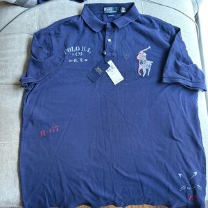 Navy blue polo by Ralph Lauren, polo shirt. With patchwork polo player